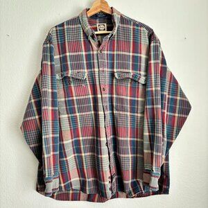 Vintage G.H. Bass & Co Blue Plaid Flannel Shirt – Distressed Broken-In – XL